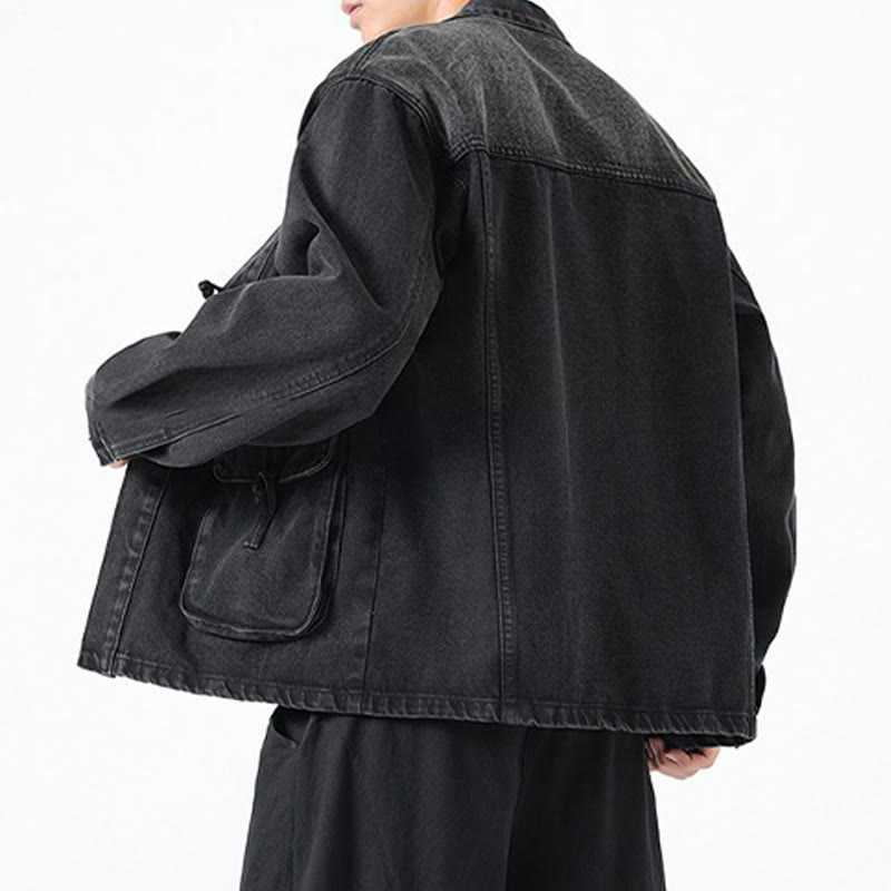 Giacca da uomo in cotone a maniche lunghe con tasche e bottoni in denim con Buddha Stones - image 4