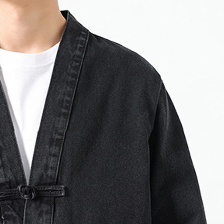 Giacca da uomo in cotone a maniche lunghe con tasche e bottoni in denim con Buddha Stones - image 8