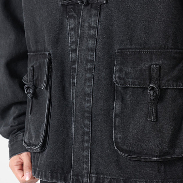 Giacca da uomo in cotone a maniche lunghe con tasche e bottoni in denim con Buddha Stones - image 10