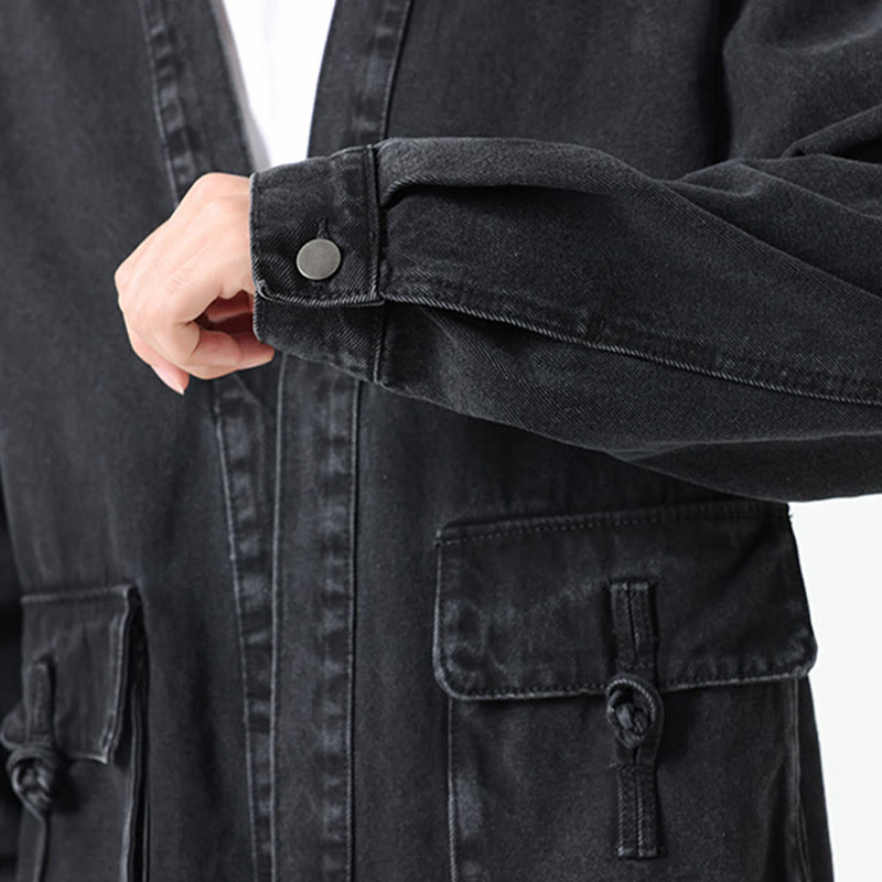 Giacca da uomo in cotone a maniche lunghe con tasche e bottoni in denim con Buddha Stones - image 9