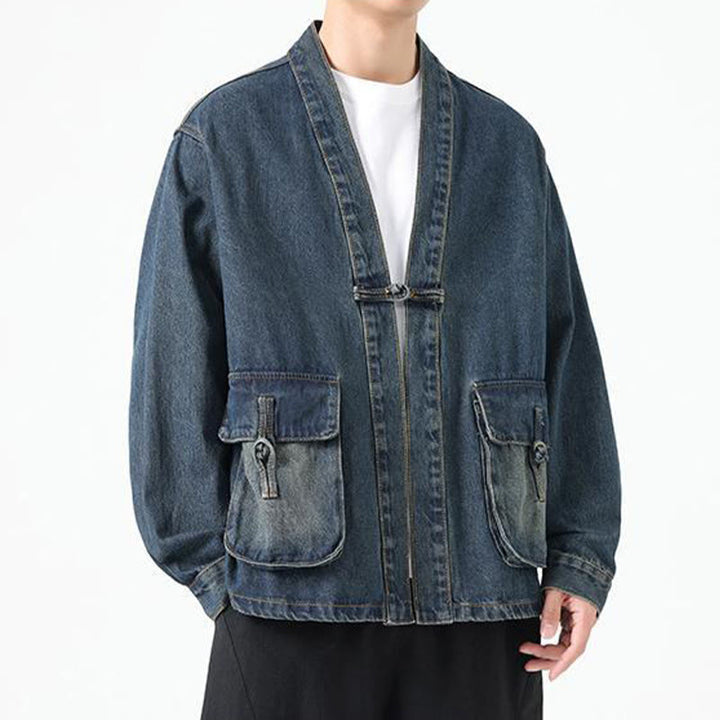 Giacca da uomo in cotone a maniche lunghe con tasche e bottoni in denim con Buddha Stones - image 23