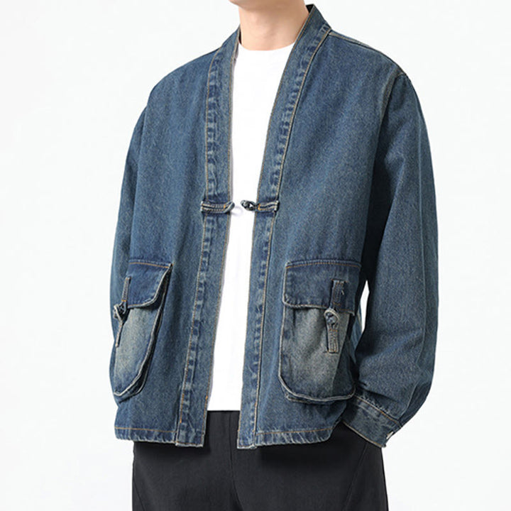 Giacca da uomo in cotone a maniche lunghe con tasche e bottoni in denim con Buddha Stones - image 20
