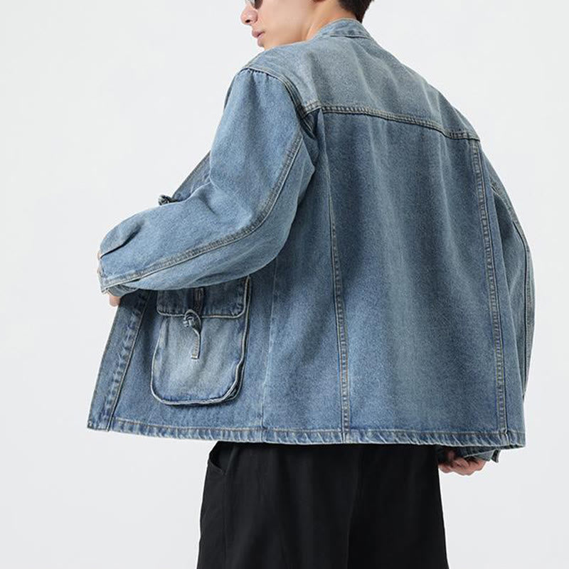 Giacca da uomo in cotone a maniche lunghe con tasche e bottoni in denim con Buddha Stones - image 15