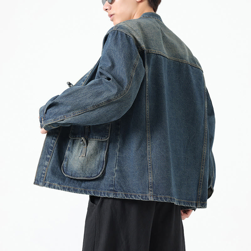 Giacca da uomo in cotone a maniche lunghe con tasche e bottoni in denim con Buddha Stones - image 22