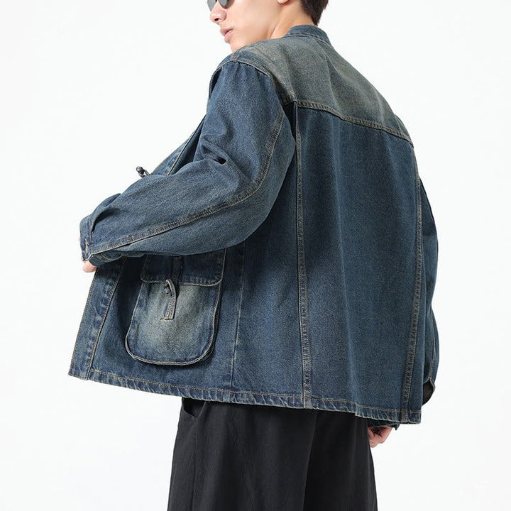 Giacca da uomo in cotone a maniche lunghe con tasche e bottoni in denim con Buddha Stones - image 22