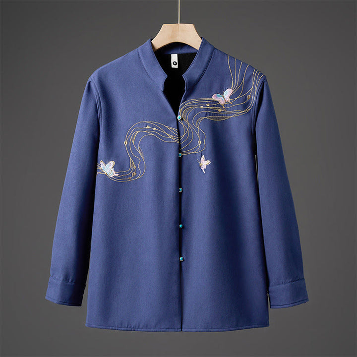 Giacca da uomo in cotone a maniche lunghe con nastro a farfalla ricamato invernale Buddha Stones, foderata in pile - SteelBlue - US/UK/AU46, EU56 (5XL) - image 13