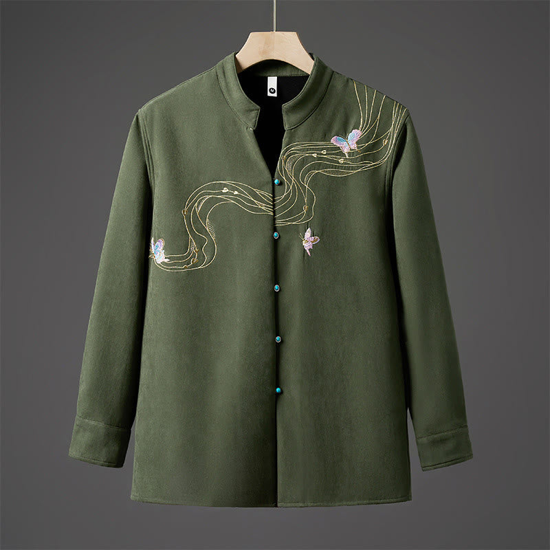 Giacca da uomo in cotone a maniche lunghe con nastro a farfalla ricamato invernale Buddha Stones, foderata in pile - Verde foresta - US/UK/AU46, EU56 (5XL) - image 11
