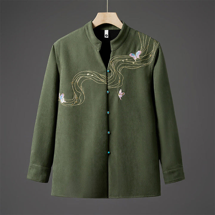 Giacca da uomo in cotone a maniche lunghe con nastro a farfalla ricamato invernale Buddha Stones, foderata in pile - Verde foresta - US/UK/AU46, EU56 (5XL) - image 11