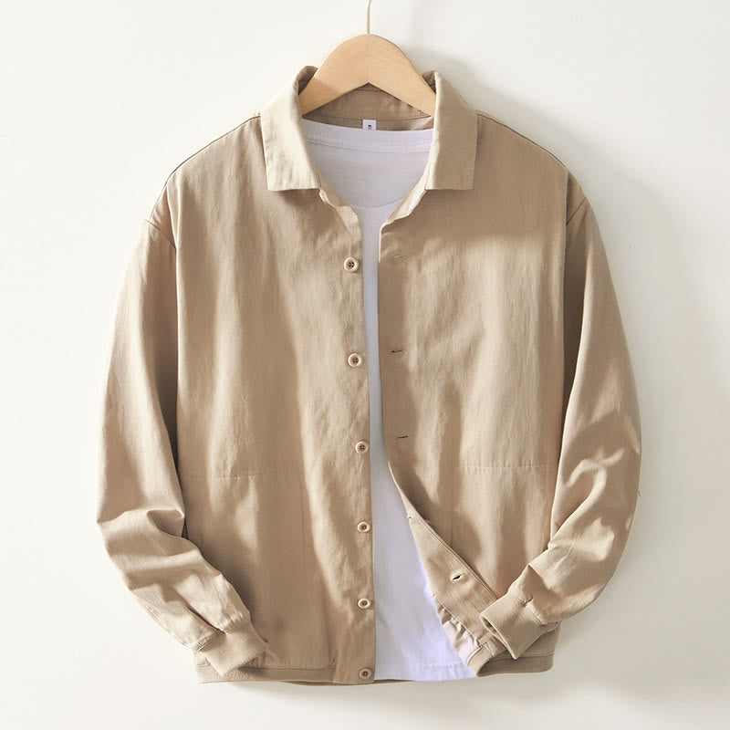 Camicia da uomo in cotone con maniche lunghe e bottoni, modello Buddha Stones Fall Solid, con tasche - Biscotto - US/UK/AU42, EU52 (3XL) - image 0