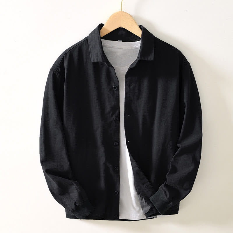 Camicia da uomo in cotone con maniche lunghe e bottoni, modello Buddha Stones Fall Solid, con tasche - Nero - US/UK/AU42, EU52 (3XL) - image 8