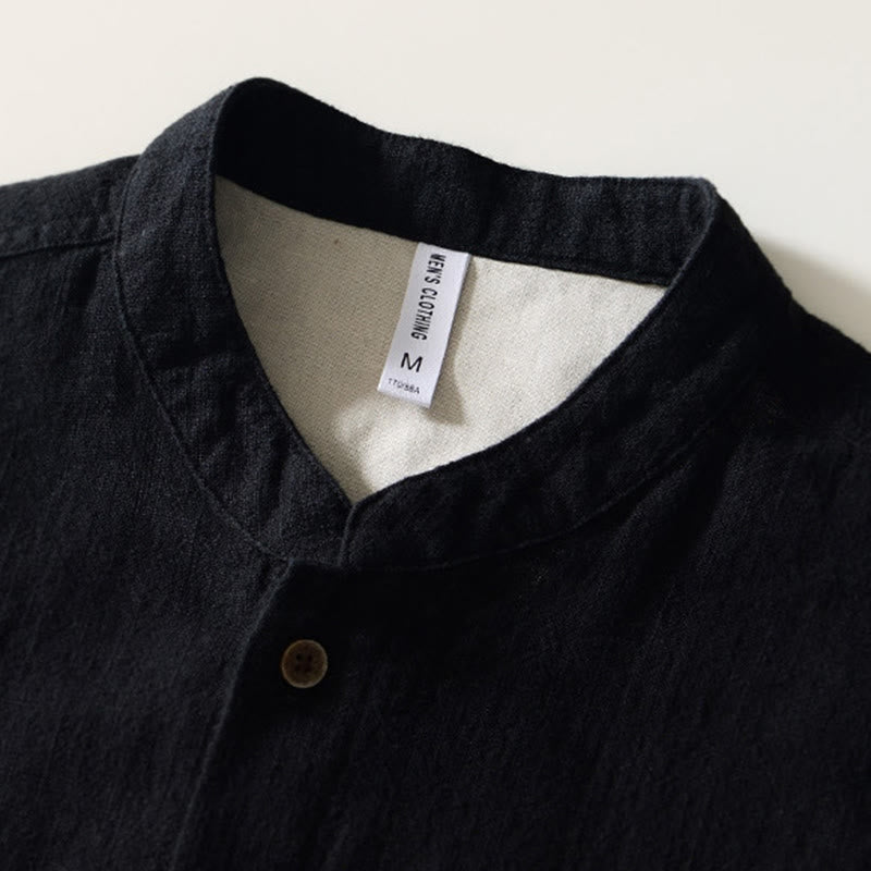 Buddha Stones Camicia da uomo in cotone ramiè con tasche e bottoni, a maniche lunghe, tinta unita autunnale - image 3