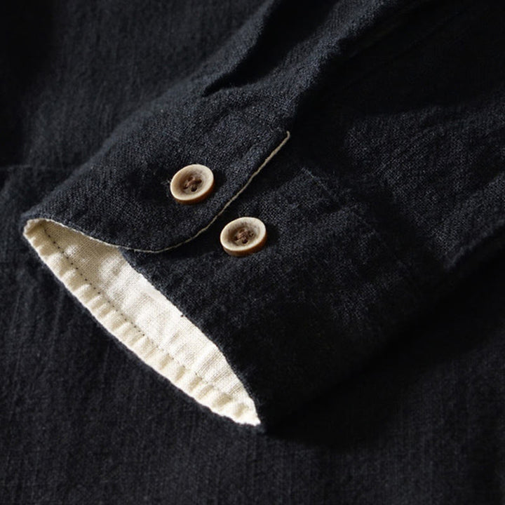 Buddha Stones Camicia da uomo in cotone ramiè con tasche e bottoni, a maniche lunghe, tinta unita autunnale - image 7