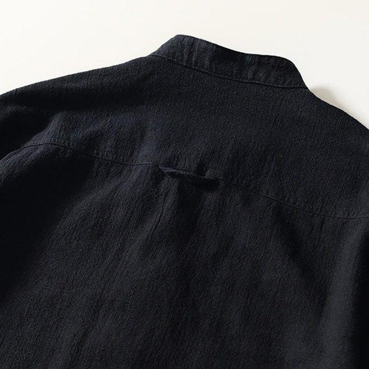 Buddha Stones Camicia da uomo in cotone ramiè con tasche e bottoni, a maniche lunghe, tinta unita autunnale - image 4