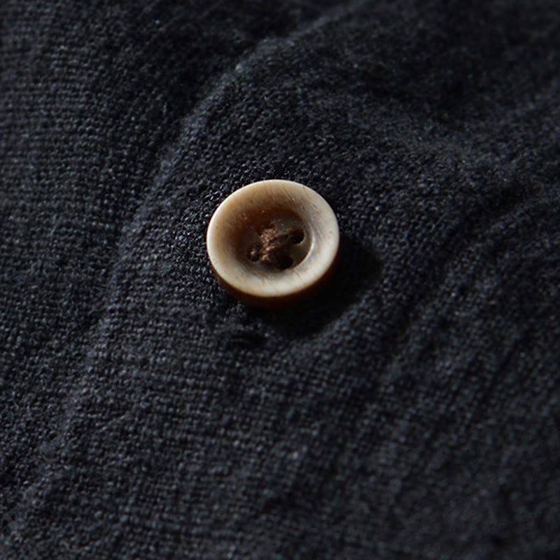 Buddha Stones Camicia da uomo in cotone ramiè con tasche e bottoni, a maniche lunghe, tinta unita autunnale - image 5