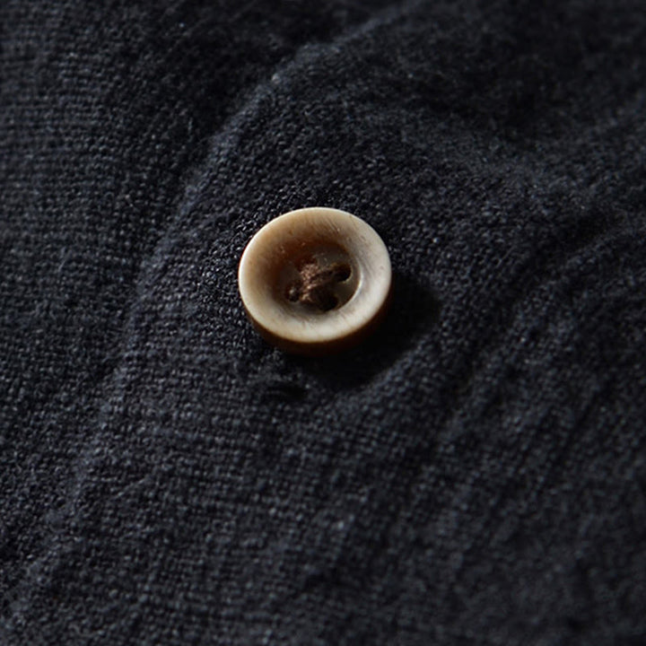 Buddha Stones Camicia da uomo in cotone ramiè con tasche e bottoni, a maniche lunghe, tinta unita autunnale - image 5