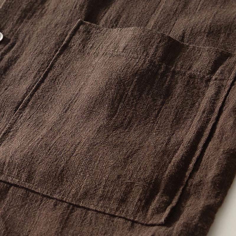 Buddha Stones Camicia da uomo in cotone ramiè con tasche e bottoni, a maniche lunghe, tinta unita autunnale - image 13