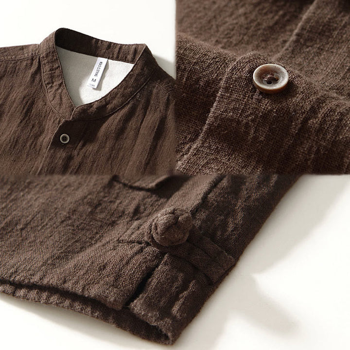 Buddha Stones Camicia da uomo in cotone ramiè con tasche e bottoni, a maniche lunghe, tinta unita autunnale - image 16