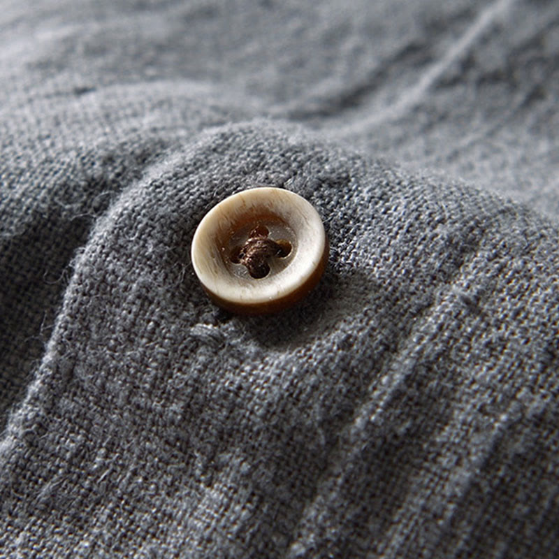 Buddha Stones Camicia da uomo in cotone ramiè con tasche e bottoni, a maniche lunghe, tinta unita autunnale - image 20