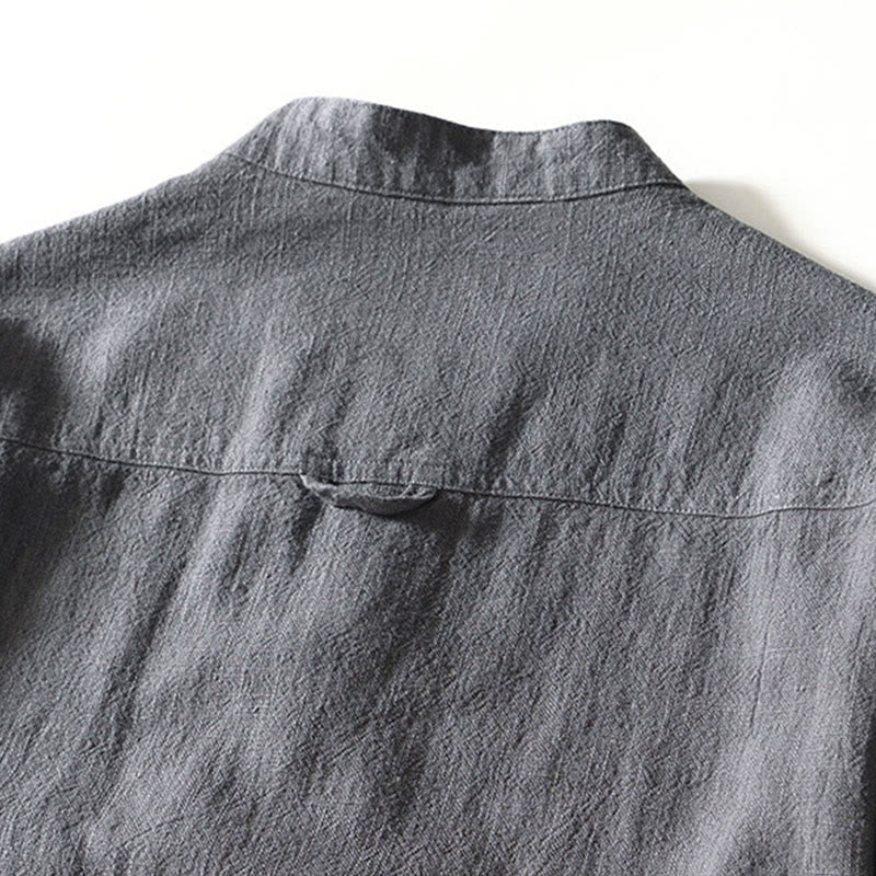 Buddha Stones Camicia da uomo in cotone ramiè con tasche e bottoni, a maniche lunghe, tinta unita autunnale - image 19