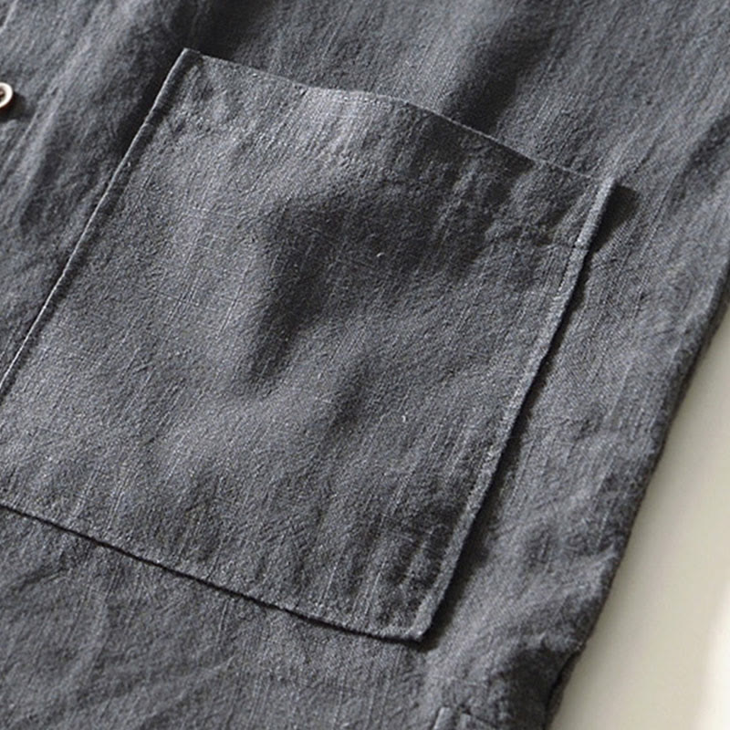 Buddha Stones Camicia da uomo in cotone ramiè con tasche e bottoni, a maniche lunghe, tinta unita autunnale - image 21