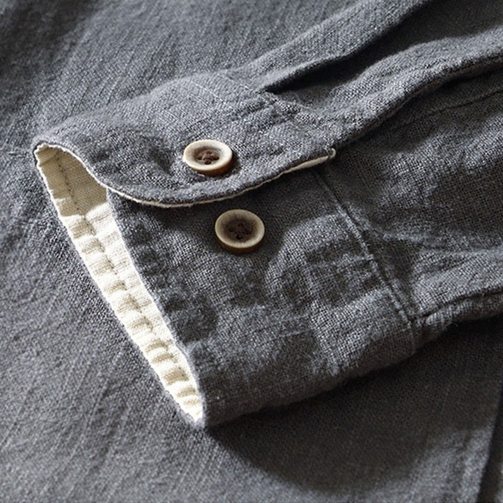 Buddha Stones Camicia da uomo in cotone ramiè con tasche e bottoni, a maniche lunghe, tinta unita autunnale - image 22