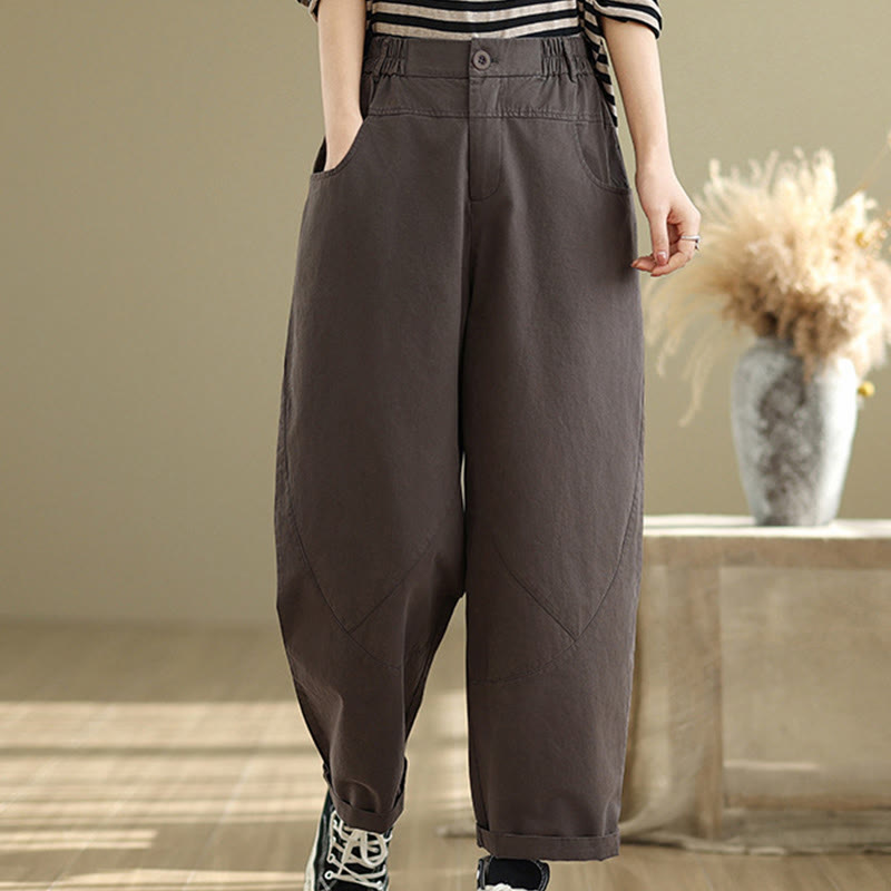 Pantaloni harem da donna in cotone e poliestere con tasche, modello Buddha Stones, casual, lunghezza 7-8, bottoni - Marrone sella - US8-10, UK/AU12-14, EU40-42 (2XL) - image 0