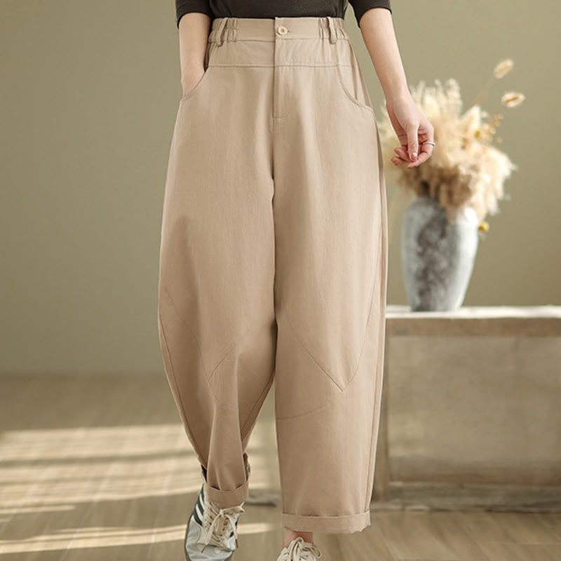 Pantaloni harem da donna in cotone e poliestere con tasche, modello Buddha Stones, casual, lunghezza 7-8, bottoni - Biscotto - US8-10, UK/AU12-14, EU40-42 (2XL) - image 9