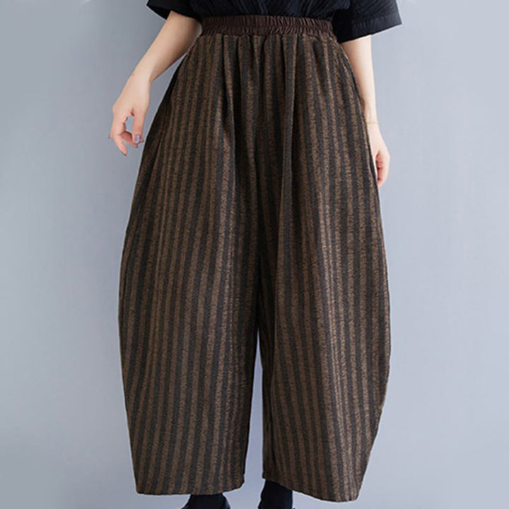 Pantaloni larghi da donna in poliestere con tasche, a righe, in velluto a coste, casual, da 7-8 Buddha Stones - Marrone sella - US8-10, UK/AU12-14, EU40-42 (2XL) - image 13