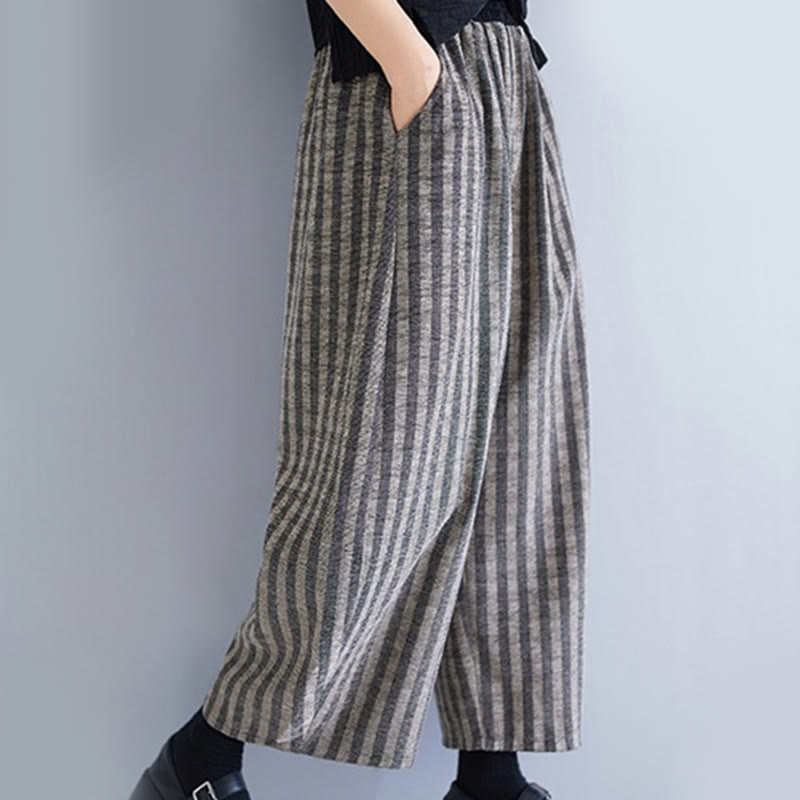 Pantaloni larghi da donna in poliestere con tasche, a righe, in velluto a coste, casual, da 7-8 Buddha Stones - image 9