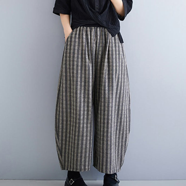 Pantaloni larghi da donna in poliestere con tasche, a righe, in velluto a coste, casual, da 7-8 Buddha Stones - image 2