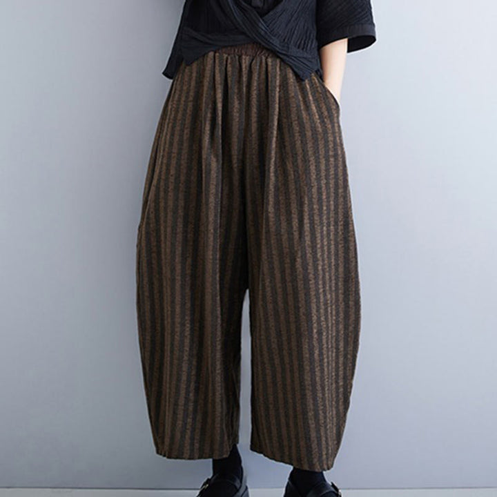 Pantaloni larghi da donna in poliestere con tasche, a righe, in velluto a coste, casual, da 7-8 Buddha Stones - image 15