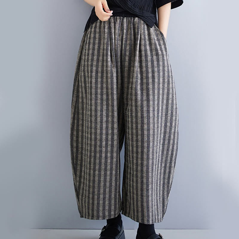 Pantaloni larghi da donna in poliestere con tasche, a righe, in velluto a coste, casual, da 7-8 Buddha Stones - image 5