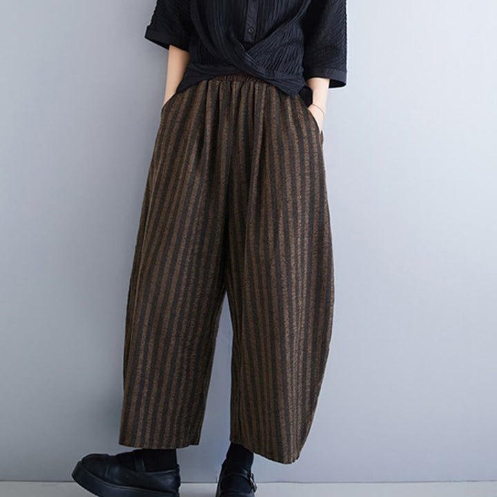 Pantaloni larghi da donna in poliestere con tasche, a righe, in velluto a coste, casual, da 7-8 Buddha Stones - image 14