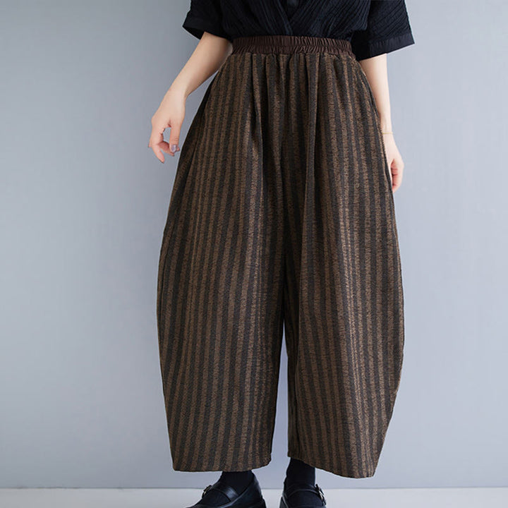 Pantaloni larghi da donna in poliestere con tasche, a righe, in velluto a coste, casual, da 7-8 Buddha Stones - image 19