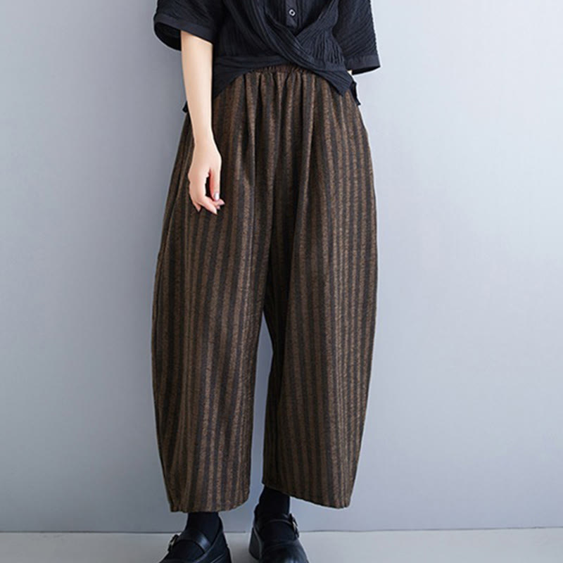 Pantaloni larghi da donna in poliestere con tasche, a righe, in velluto a coste, casual, da 7-8 Buddha Stones - image 17