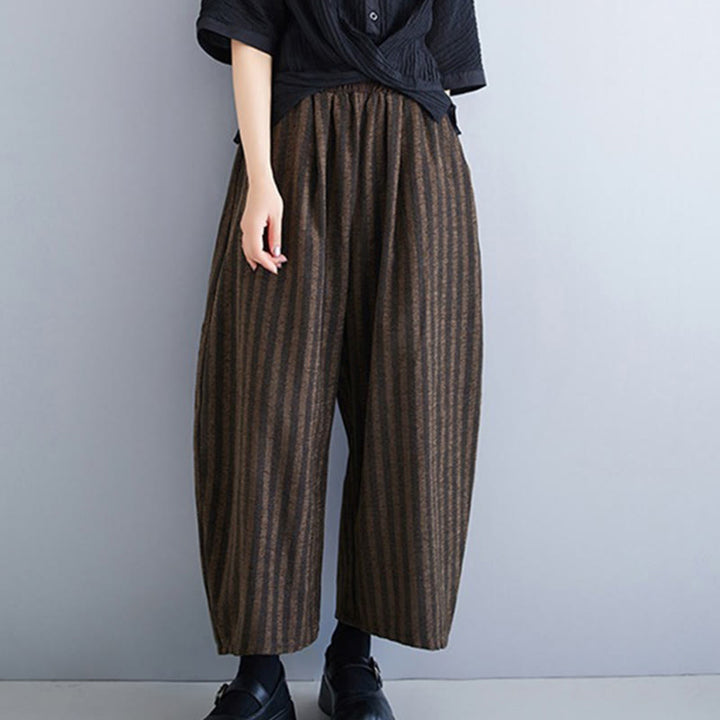 Pantaloni larghi da donna in poliestere con tasche, a righe, in velluto a coste, casual, da 7-8 Buddha Stones - image 17