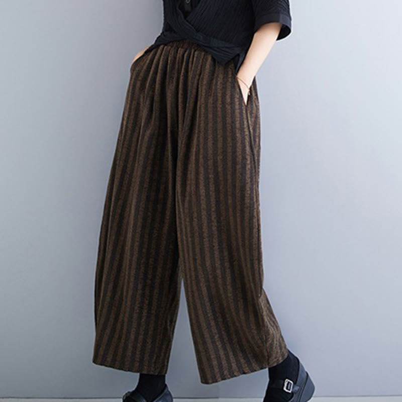 Pantaloni larghi da donna in poliestere con tasche, a righe, in velluto a coste, casual, da 7-8 Buddha Stones - image 16