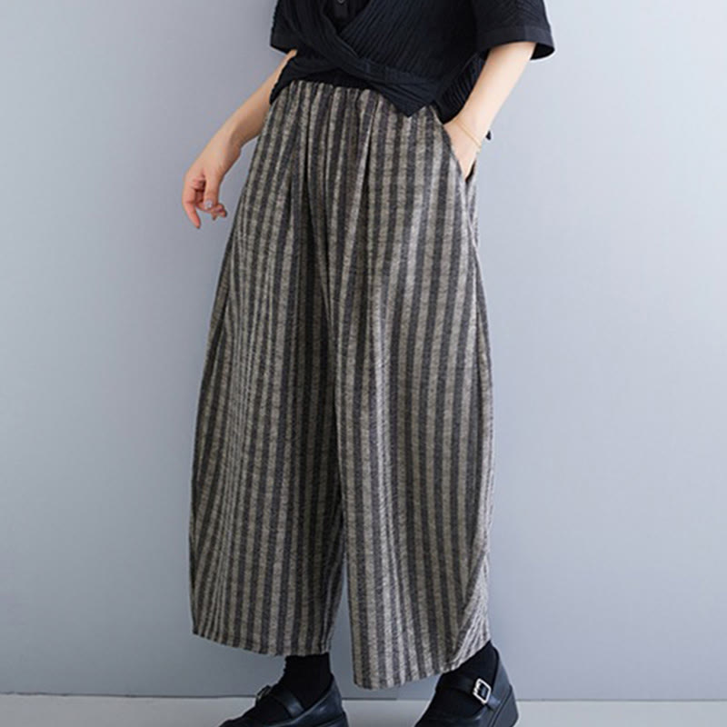 Pantaloni larghi da donna in poliestere con tasche, a righe, in velluto a coste, casual, da 7-8 Buddha Stones - image 11