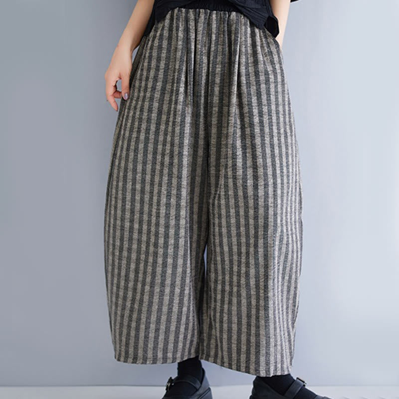 Pantaloni larghi da donna in poliestere con tasche, a righe, in velluto a coste, casual, da 7-8 Buddha Stones - image 10