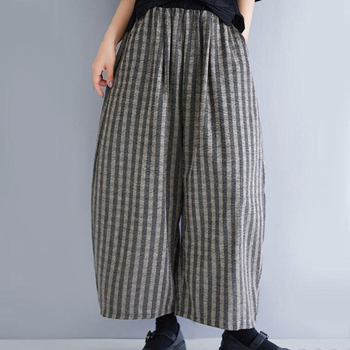 Pantaloni larghi da donna in poliestere con tasche, a righe, in velluto a coste, casual, da 7-8 Buddha Stones - image 10