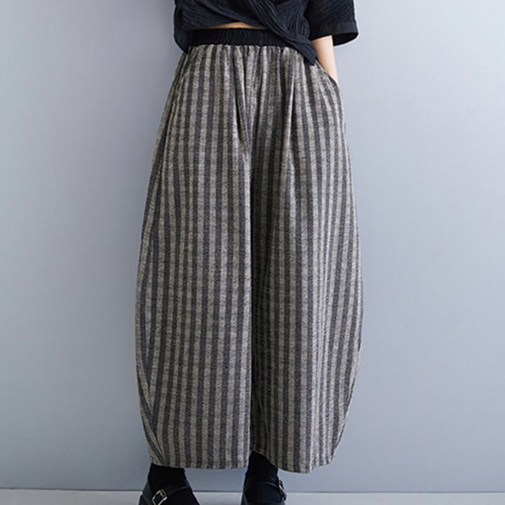 Pantaloni larghi da donna in poliestere con tasche, a righe, in velluto a coste, casual, da 7-8 Buddha Stones - image 6