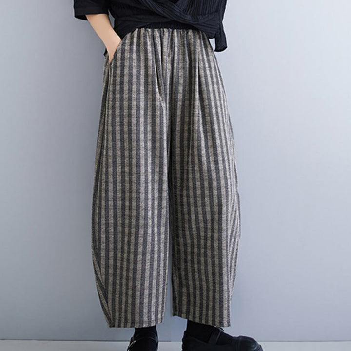 Pantaloni larghi da donna in poliestere con tasche, a righe, in velluto a coste, casual, da 7-8 Buddha Stones - image 3