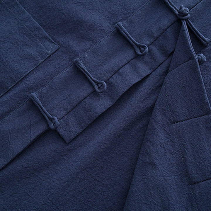 Completo da uomo Buddha Stones 2 pezzi Tang Suit con camicia a maniche lunghe e pantaloni in cotone e lino con bottoni a rana e tasche. - image 8