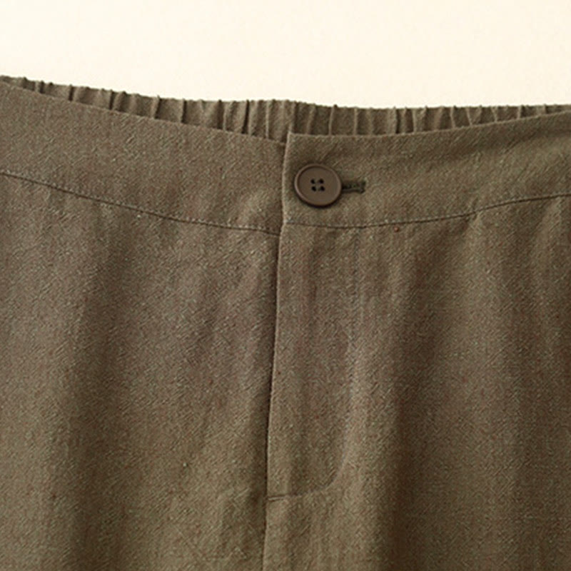 Pantaloni larghi da donna in cotone e lino, casual e semplici, con elastico in vita e tasche, modello Buddha Stones - image 2