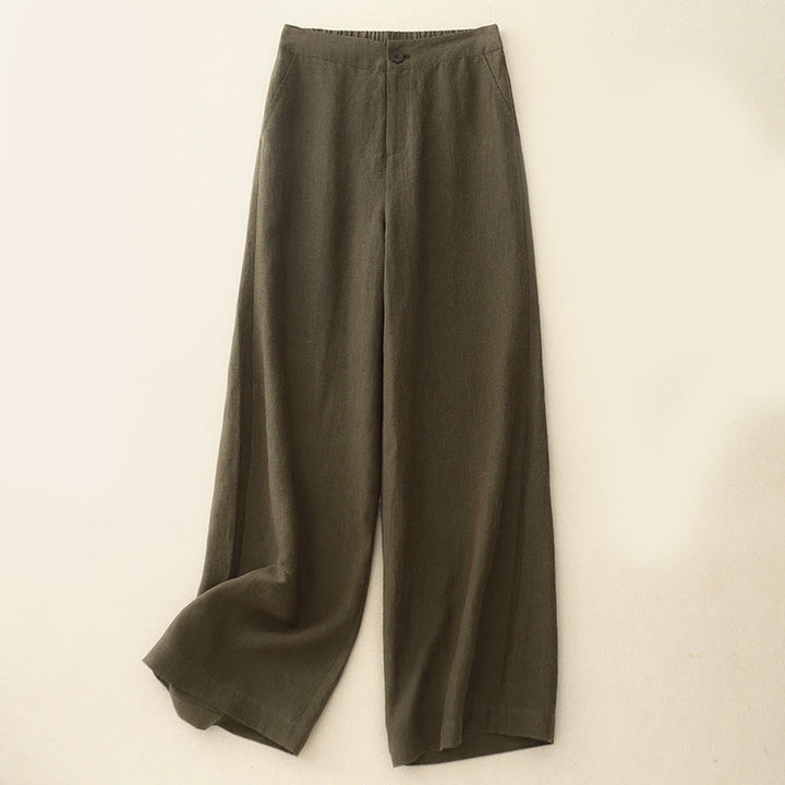 Pantaloni larghi da donna in cotone e lino, casual e semplici, con elastico in vita e tasche, modello Buddha Stones - Oliva - US8-10, UK/AU12-14, EU40-42 (2XL) - image 1