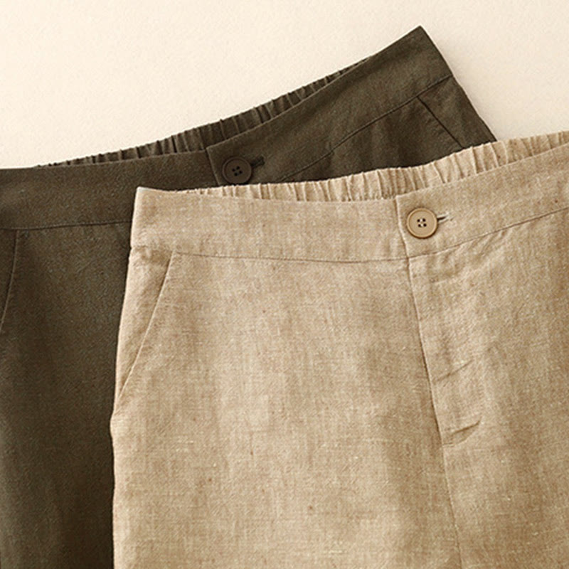 Pantaloni larghi da donna in cotone e lino, casual e semplici, con elastico in vita e tasche, modello Buddha Stones - image 12