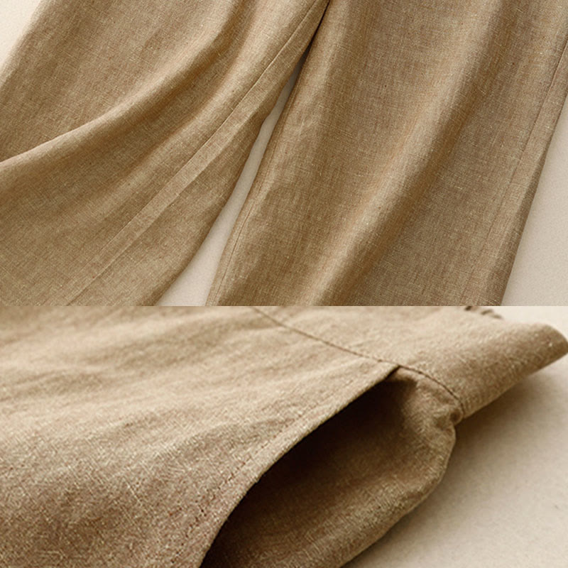 Pantaloni larghi da donna in cotone e lino, casual e semplici, con elastico in vita e tasche, modello Buddha Stones - image 7