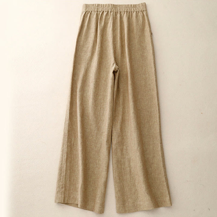 Pantaloni da donna casual a gamba larga con elastico in vita e tasche, con stampa Buddha Stones. - image 6
