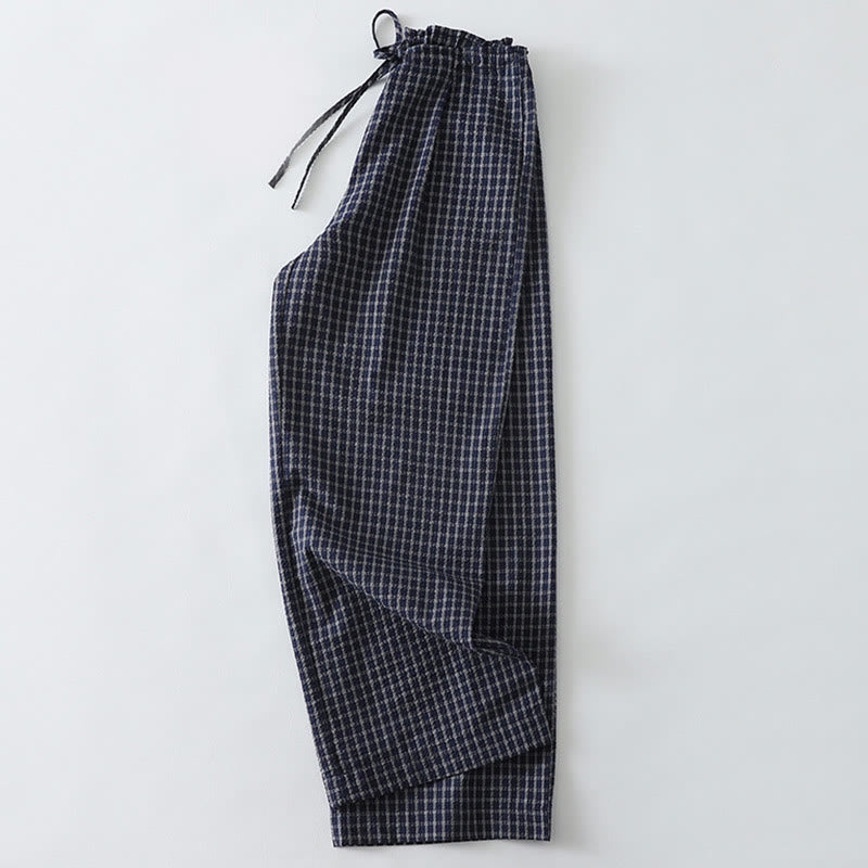 Pantaloni larghi da donna in cotone con motivo scozzese casual Buddha Stones e tasche - image 2