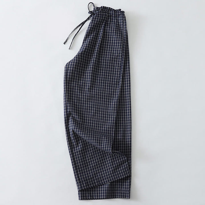 Pantaloni larghi da donna in cotone con motivo scozzese casual Buddha Stones e tasche - image 2